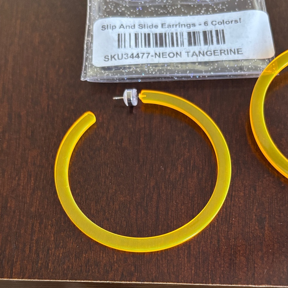 Vibrant Yellow Hoop Earrings - Picture 2 of 2